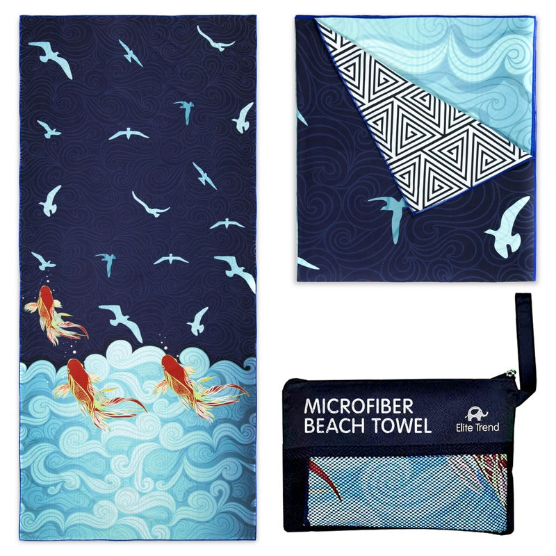 Elite Trend Quick Dry Towel Extra Large 78x35 Inch - Microfiber Beach Towel - Perfect for Beach, Travel, Swimming, Pool, Yoga, Hiking, Camping - Lightweight, Fast Drying, Compact for Adults (Koi Fish) - Image 1